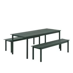 Muuto Linear Steel Bank, 170 Cm, Dunkelgrün -Lassen Sie Ihre Gartenmöbel fließen. Linear steel outdoor set 200x75 dark green Muuto hi res
